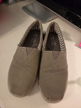 Skechers BOBS Slip-On Shoes in Brown with Striped Lining